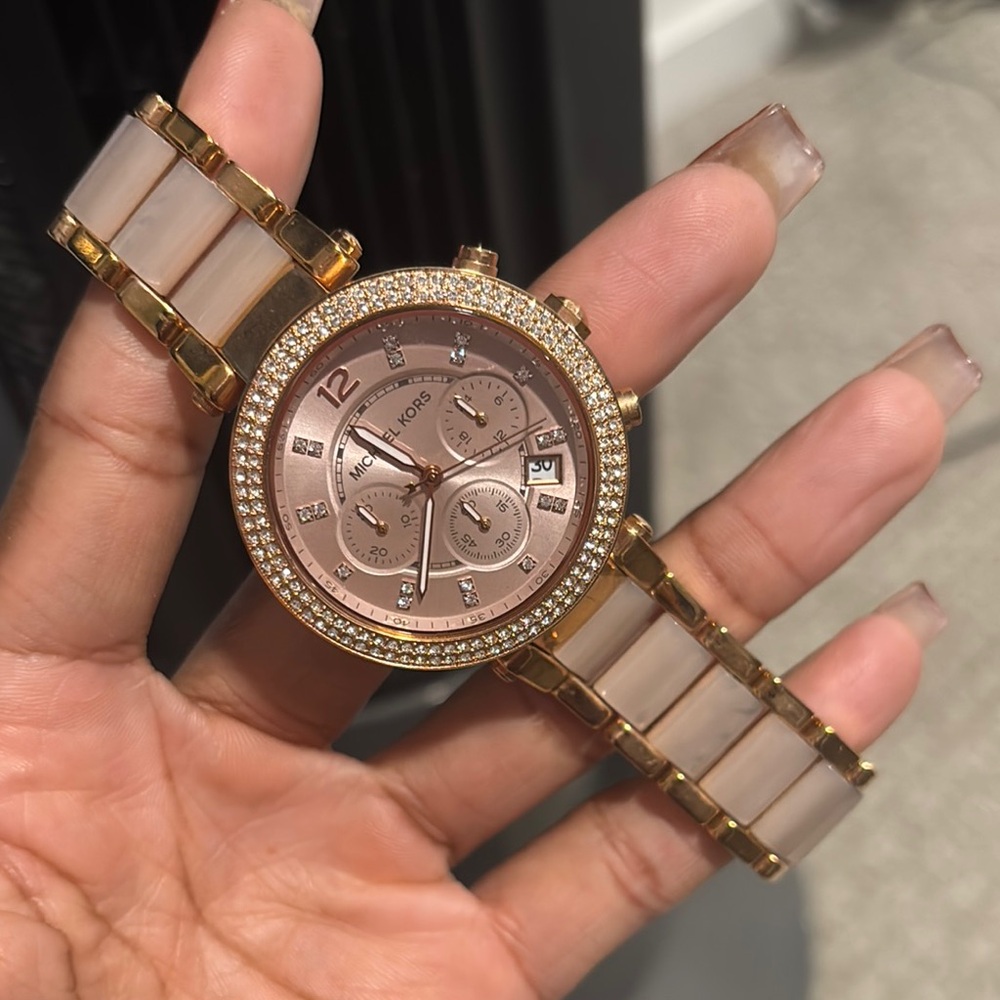 Michael Kors Gold Watch with Crystal Bezel and Two-Tone Band